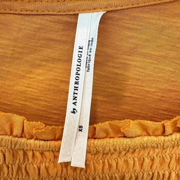 ANTHROPOLOGIE Yellow Ruffle Smocked Peasant Top Cotton Boho Cottagecore | XS - Picture 5 of 7